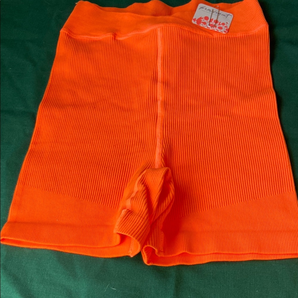 Free People movement fluorescent orange Ribbed High-Waist bike Shorts